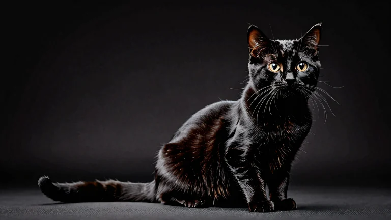 Minimalist desktop background featuring a Tiny Cat in a vast, pure void with deep blacks and crisp contrast. Suitable for Desktop/PC.