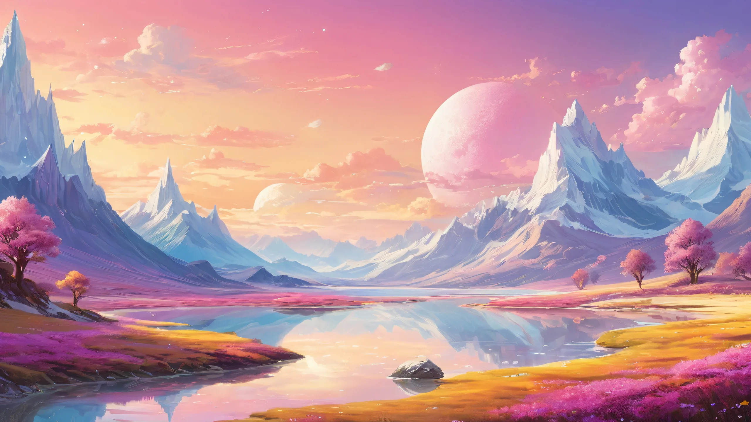 Fantastical desktop scenery of a centered pure void with radiant colors and depth for PC or Desktop