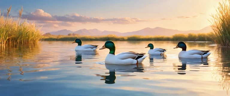 Ducks in pristine void with ethereal lighting and reflections on desktop/pc