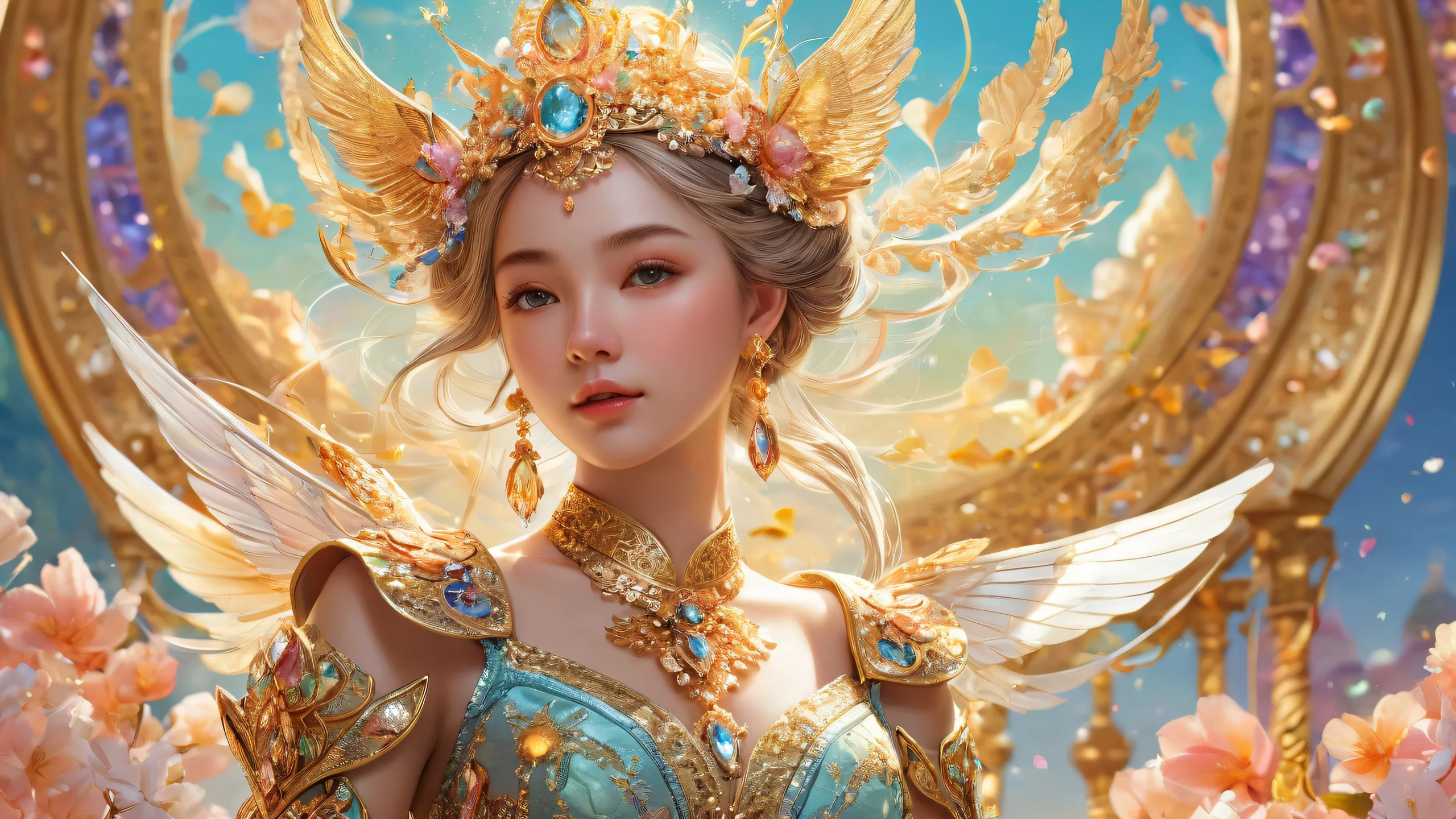 A beautiful fantasy scene for your desktop or PC featuring a female character in a pure void with intricate details and vibrant colors.