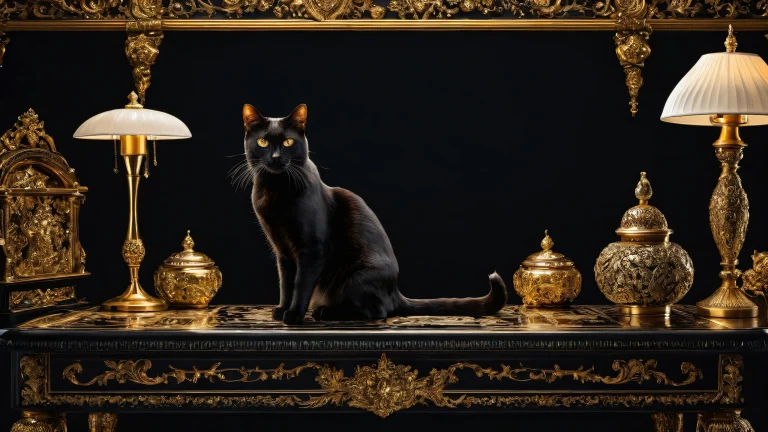 Anthropomorphic cat sitting on a void with market stall reflections on desktop/pc