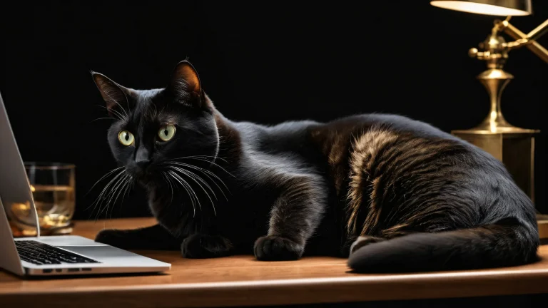 Anthropomorphized tabby cat with fish on a pristine void background for desktop/pc use, accessible for screen readers.