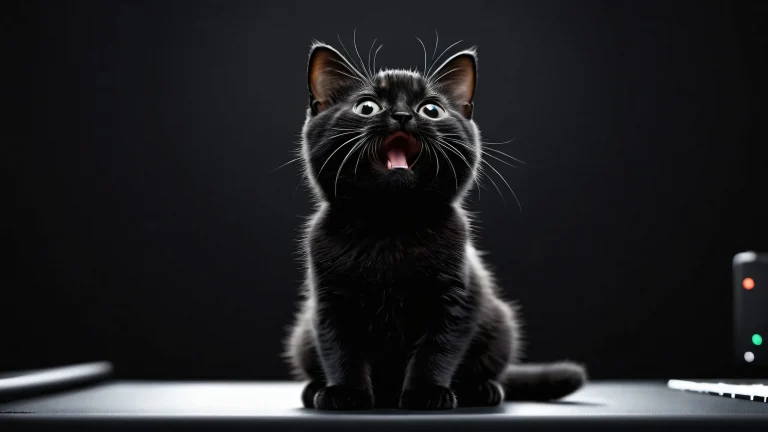 A tiny cat singing in a vast pure void, perfect for desktop/pc backgrounds.
