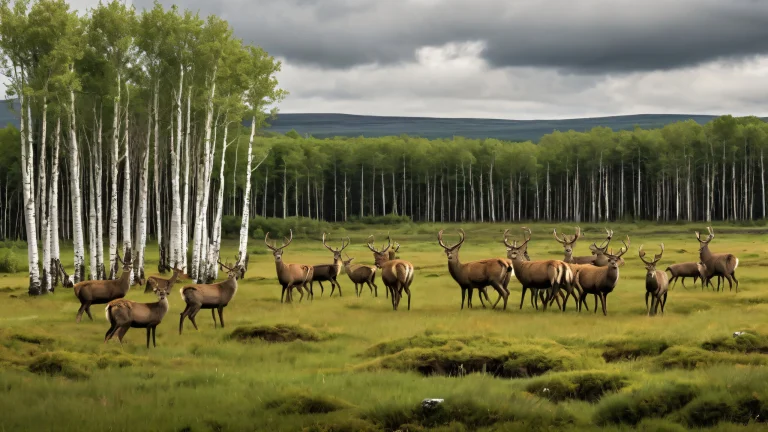 A serene deer herd scene on a pure void background for Desktop/PC users.