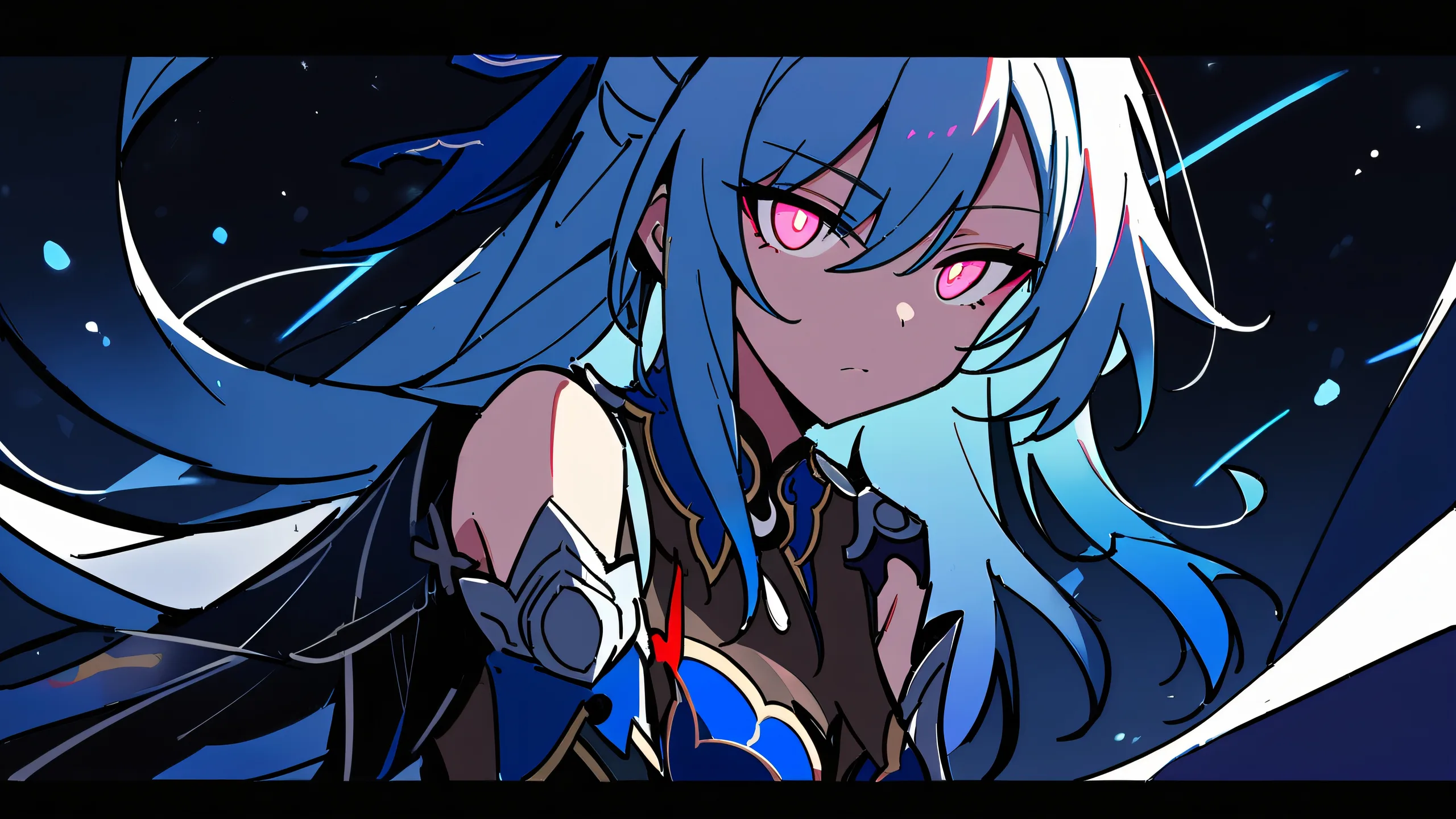 A girl gazes into a vast, pure void with polka dots on a dark, 16:9 desktop or PC.