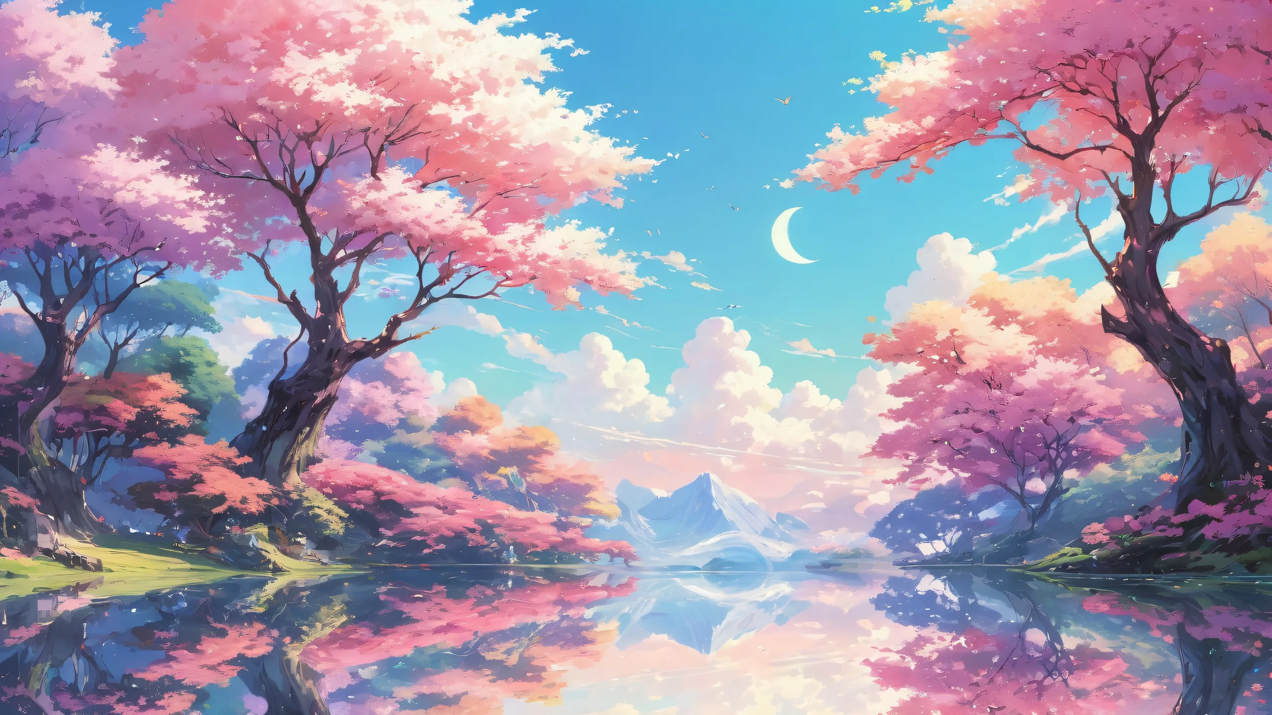 A serene desktop background featuring an anime-inspired void with secret fantasy elements on a Mac-compatible 16:9 aspect ratio, suitable for Desktop/PC use.