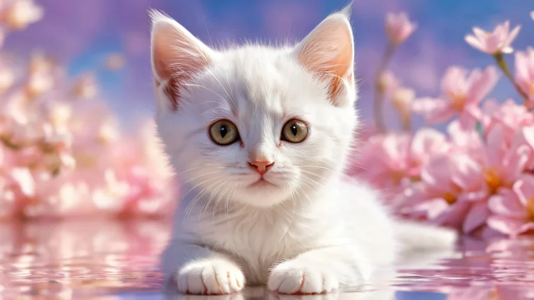 A serene desktop scene featuring a kitten surrounded by an ethereal void, parfait pour votre PC ou ordinateur de bureau.