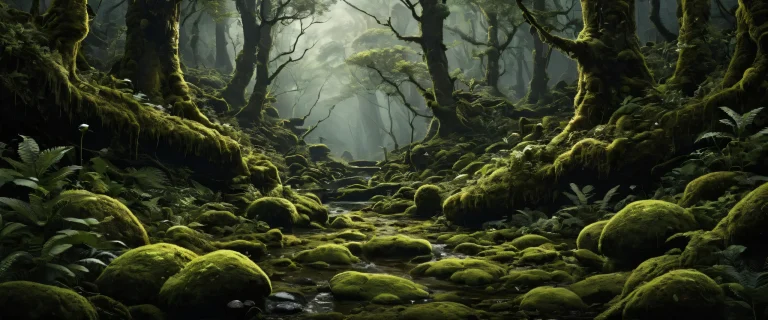 A majestic magical being against a pristine pure void background, with a mossy forest floor in the distance on a desktop/PC.