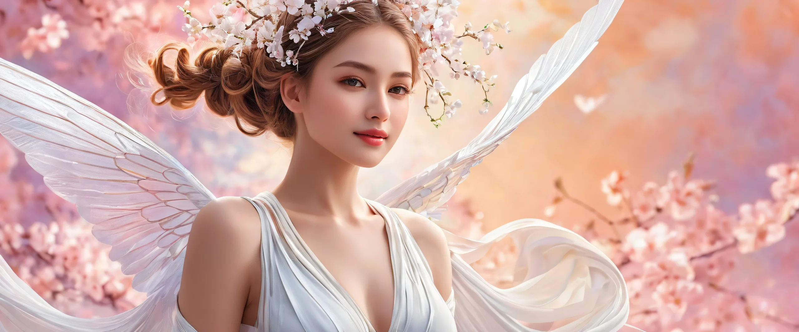 A serene female figure against a vast pure void with subtle school-inspired elements on desktop/pc.