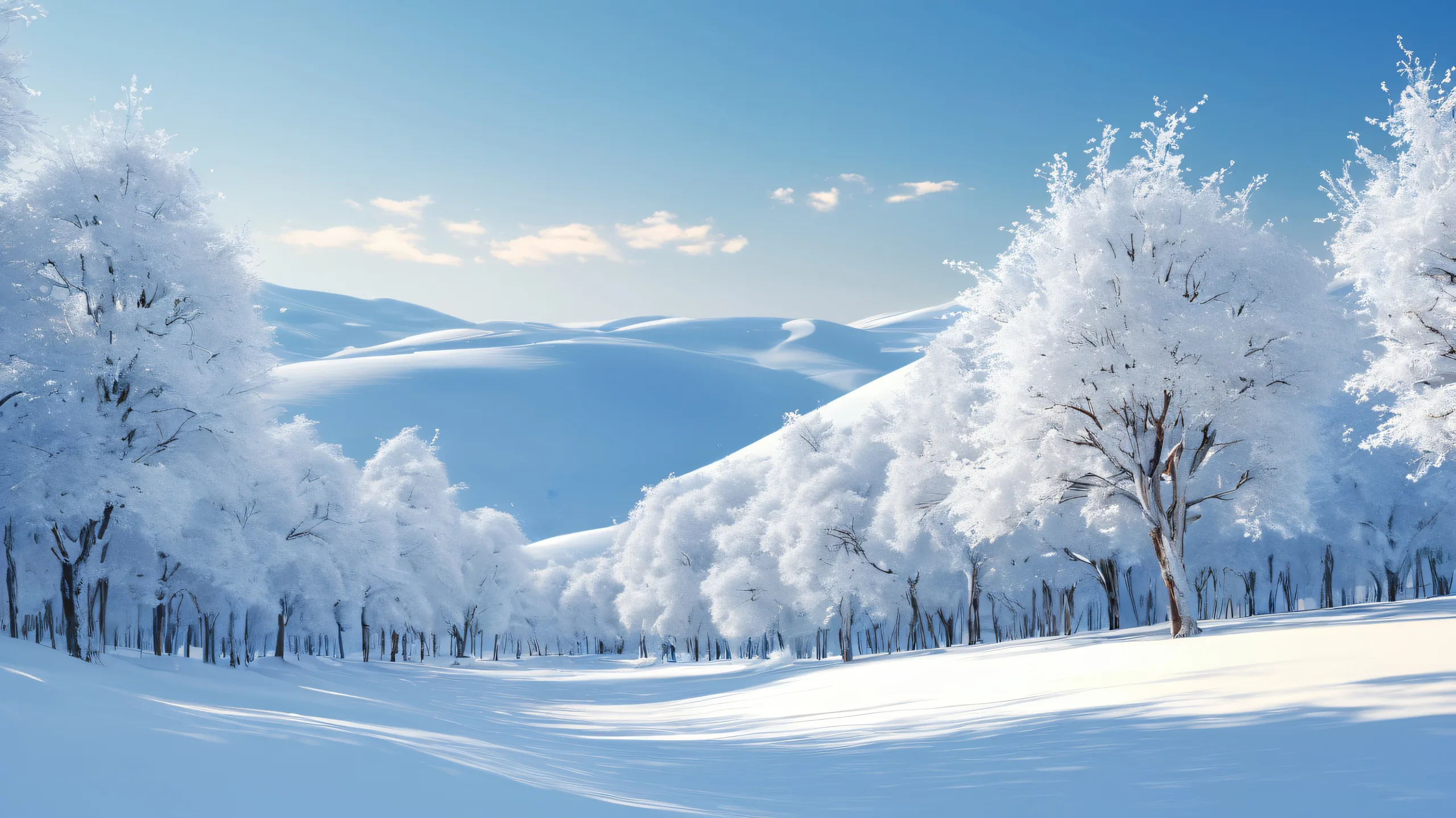A beautifully rendered winter scene for your desktop or PC, featuring a vast pure void with radiant colors and ray-traced reflections.