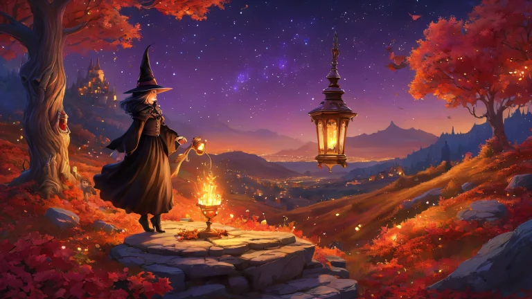A stunning desktop wallpaper of a witch in a vast, pure void, perfectly clean and serene for your PC or Desktop.