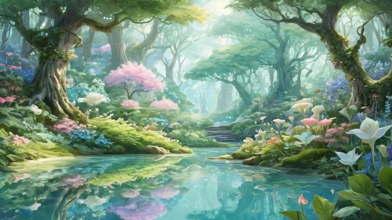Beautiful desktop wallpaper of a witch's botanical garden on a clean and pure void background for PC or Desktop use.