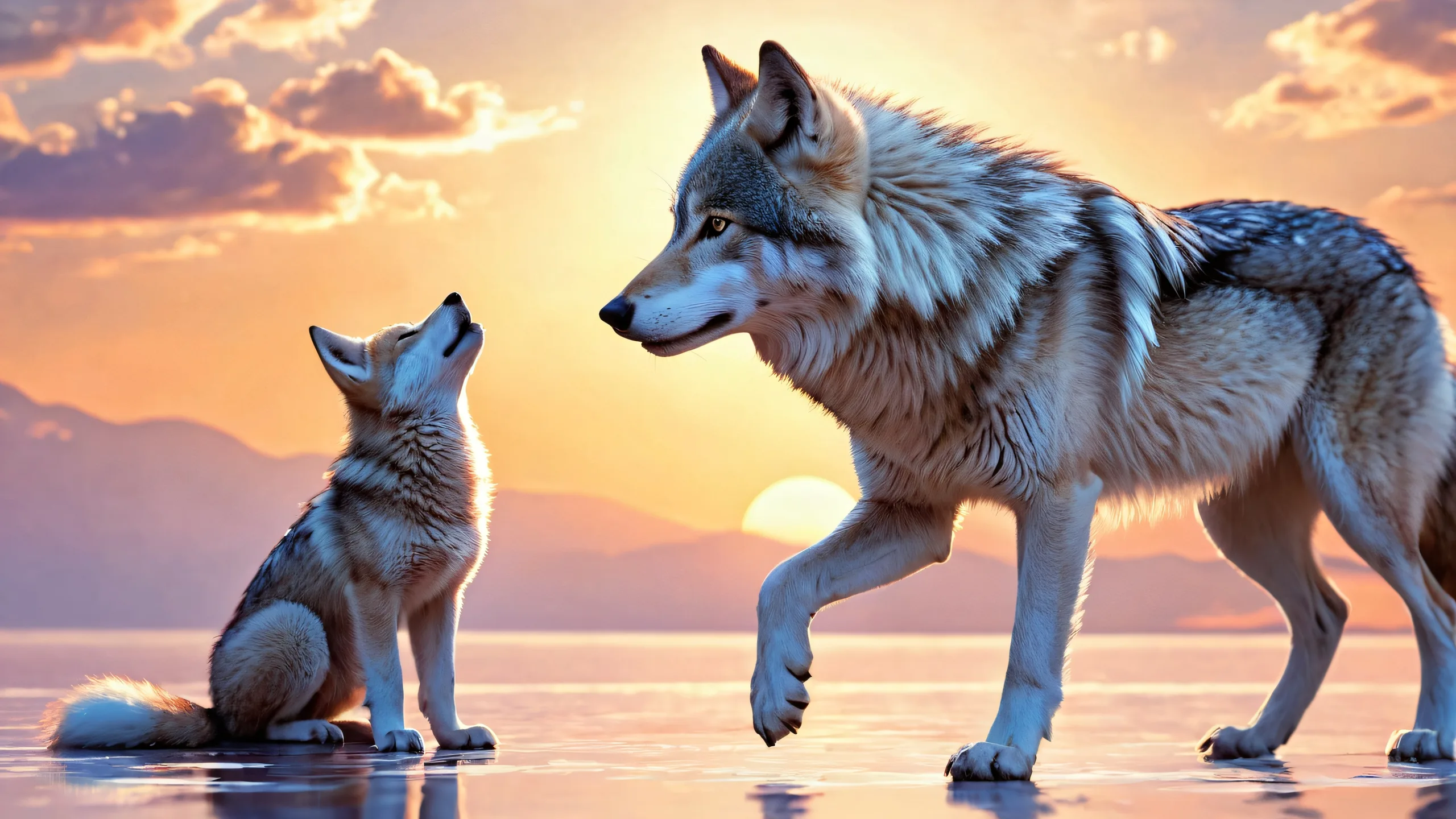 Wolf Boy standing in a vast pure void against an ethereal background on a desktop/pc