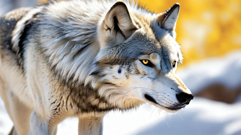 A wolf standing proudly in a vast, pure void with a hint of silver sheen on its fur, perfect for your desktop or PC.