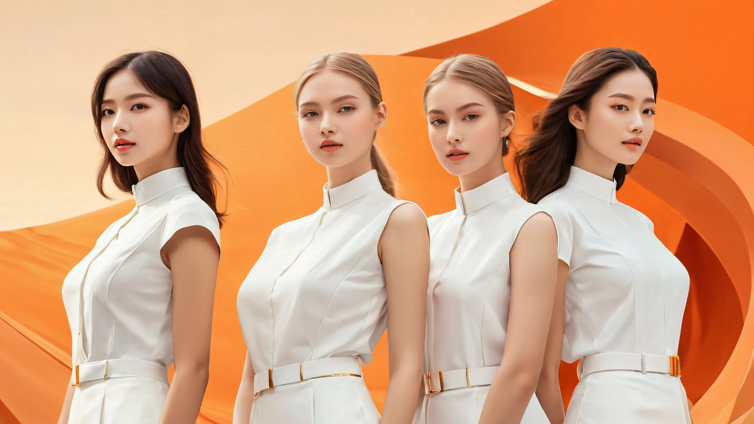 A stunning desktop image of a trio of women amidst an expansive pure void, perfect for desktops and PCs.