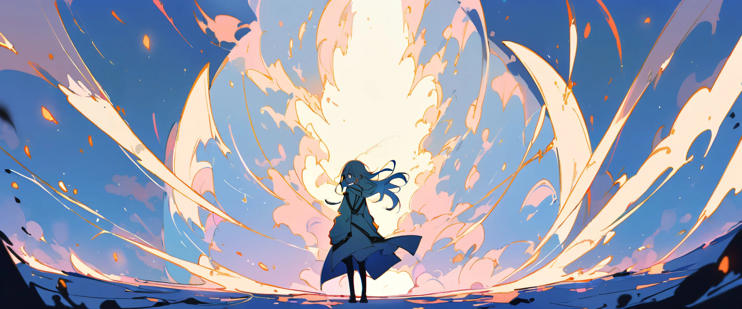 A lone girl stands at the edge of a vast, pure void, looking directly at the viewer on their PC or desktop.