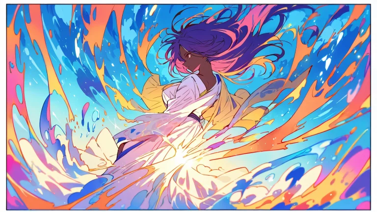 Stunning anime illustration of Yoruichi Shihouin from Bleach, set against a beautifully rendered void with extreme depth of field and vibrant colors for Desktop/PC.