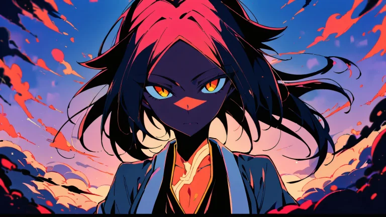 A stunning anime-inspired desktop wallpaper of Yoruichi Shihouin from Bleach, gazing directly at the viewer against a perfectly clean vast pure void background, with extreme depth of field and vivid colors.