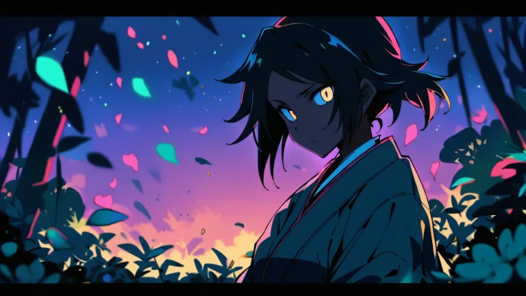 Yoruichi Shihouin standing in a vast, pure void of a meadow at the edge of a forest on a desktop or PC