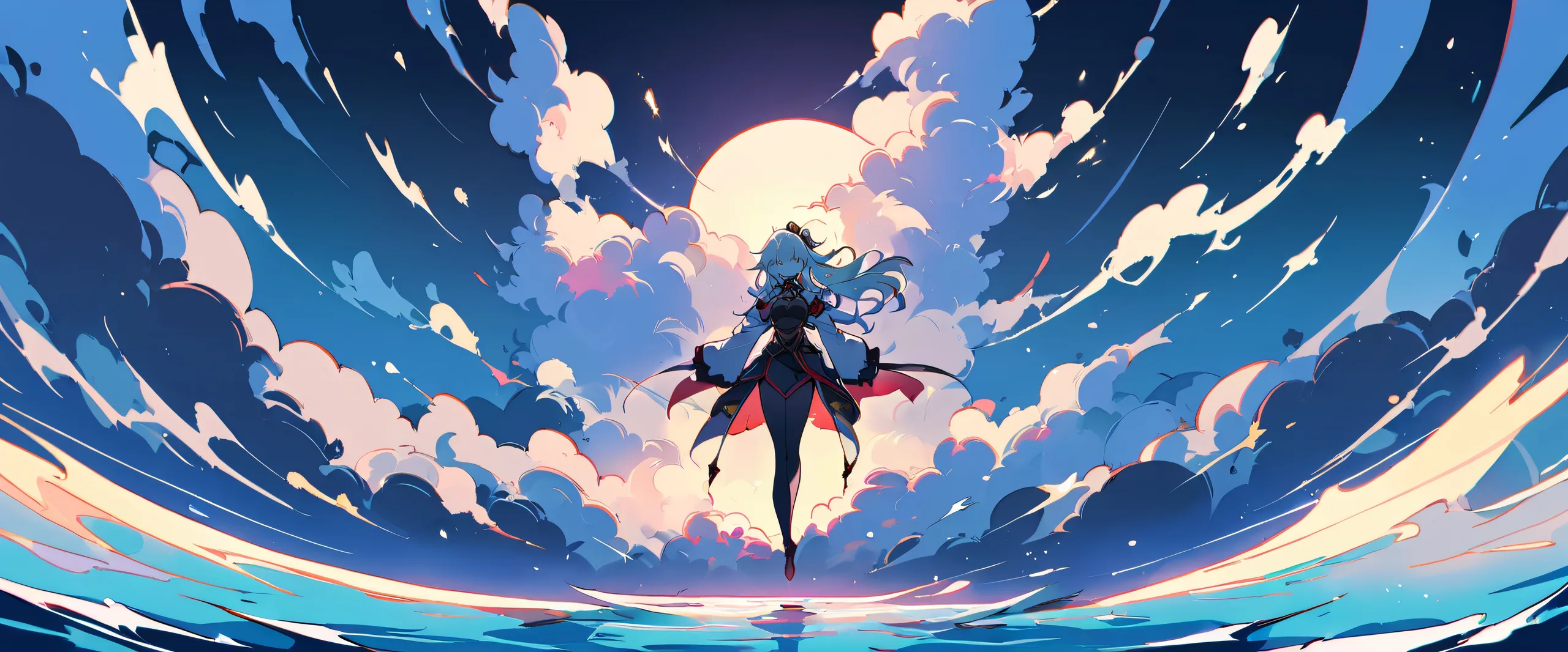 A young woman stands alone in a vast, clean void, looking directly at the viewer from a desktop or PC.