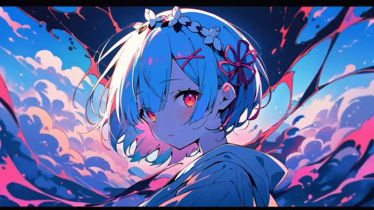 A girl stands alone on a perfectly clean vast pure void, looking directly at the viewer with a calm expression. Suitable for desktop/PC.